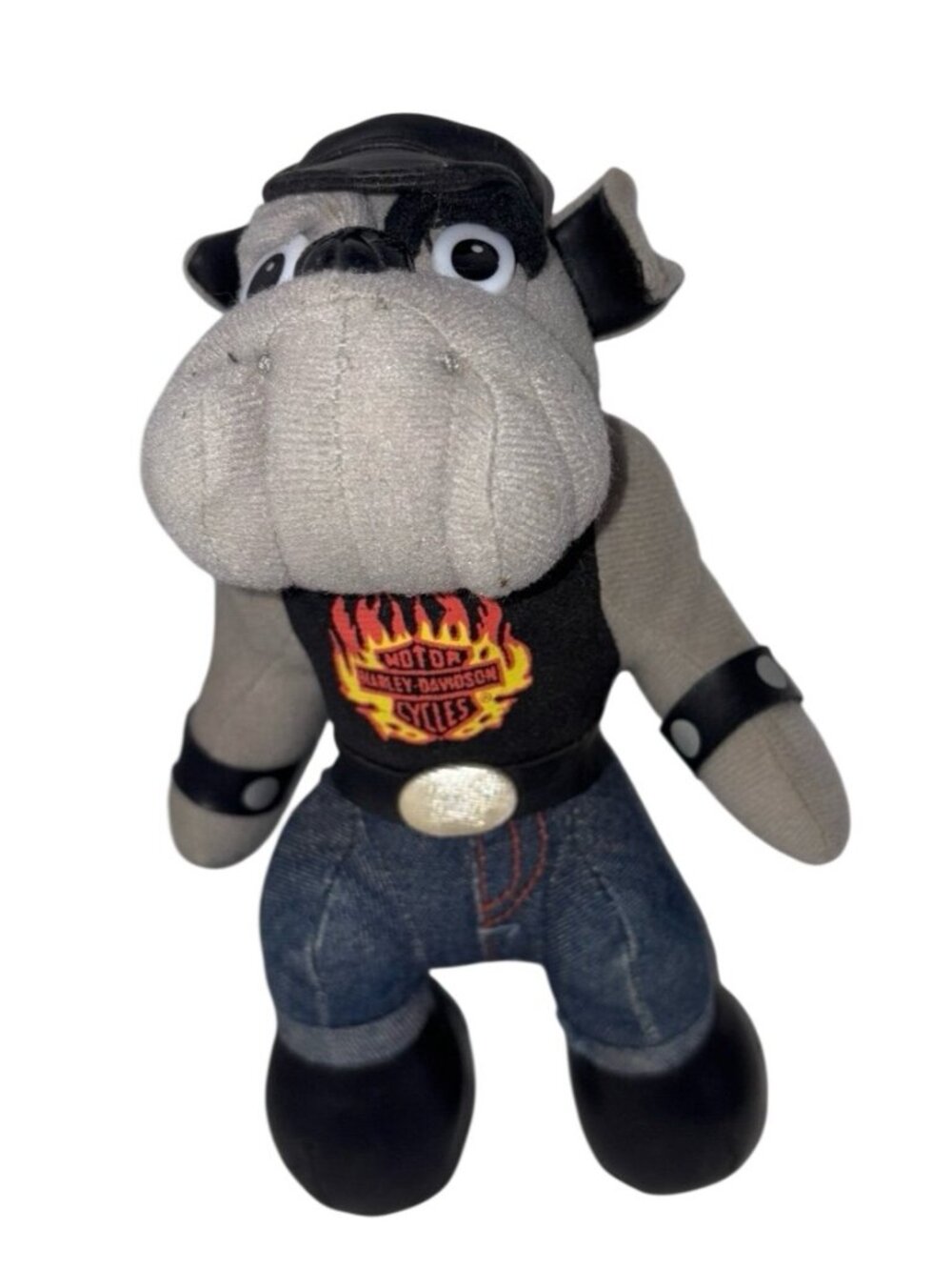 Harley-Davidson Bulldog Plush Toy With Denim Jeans & Leather Details 8" Tall